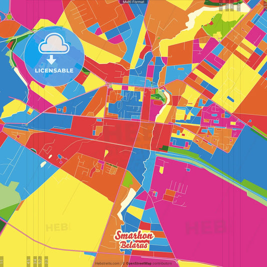 Smarhon, Rajon, Belarus Crazy Colorful Street Map Poster Template
