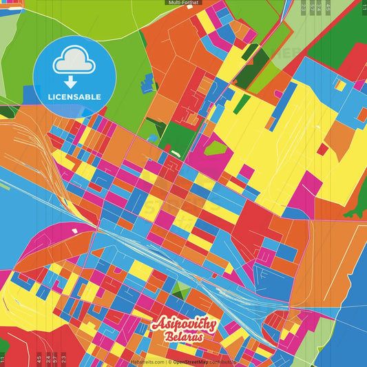 Asipovichy, Rajon, Belarus Crazy Colorful Street Map Poster Template