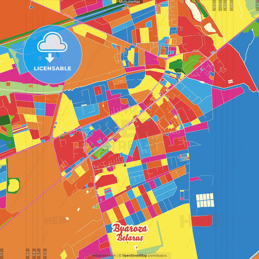 Byaroza, Rajon, Belarus Crazy Colorful Street Map Poster Template