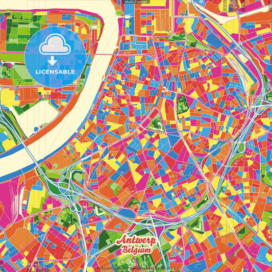 Antwerp, Antwerp, Belgium Crazy Colorful Street Map Poster Template