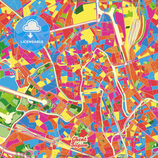 Ghent, East Flanders, Belgium Crazy Colorful Street Map Poster Template