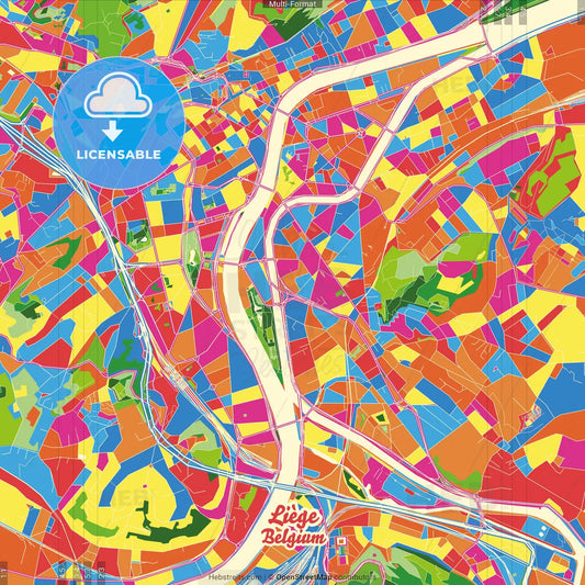 Liège, Liège, Belgium Crazy Colorful Street Map Poster Template