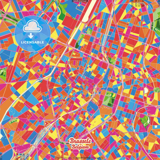 Brussels, Belgium Crazy Colorful Street Map Poster Template