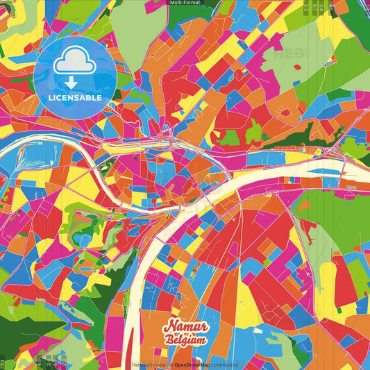 Namur, Namur, Belgium Crazy Colorful Street Map Poster Template