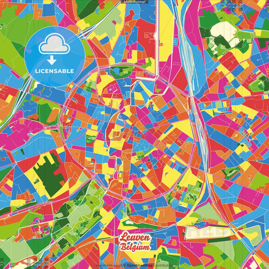 Leuven, Flemish Brabant, Belgium Crazy Colorful Street Map Poster Template