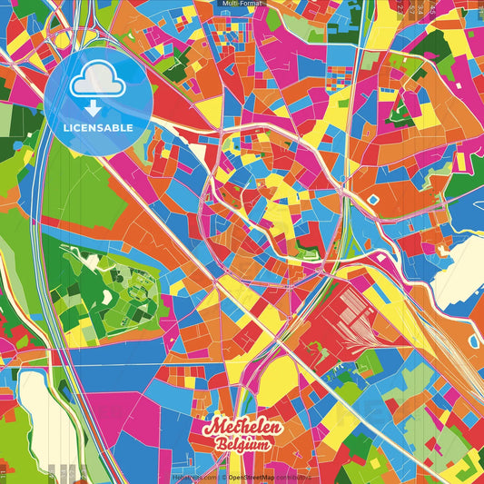 Mechelen, Antwerp, Belgium Crazy Colorful Street Map Poster Template