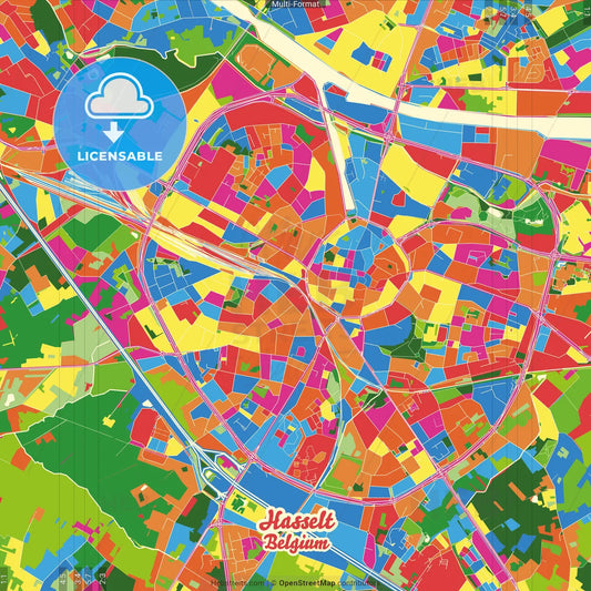 Hasselt, Limburg, Belgium Crazy Colorful Street Map Poster Template