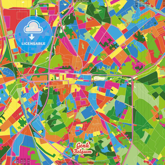 Genk, Limburg, Belgium Crazy Colorful Street Map Poster Template