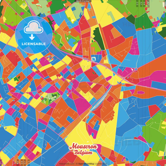 Mouscron, Hainaut, Belgium Crazy Colorful Street Map Poster Template
