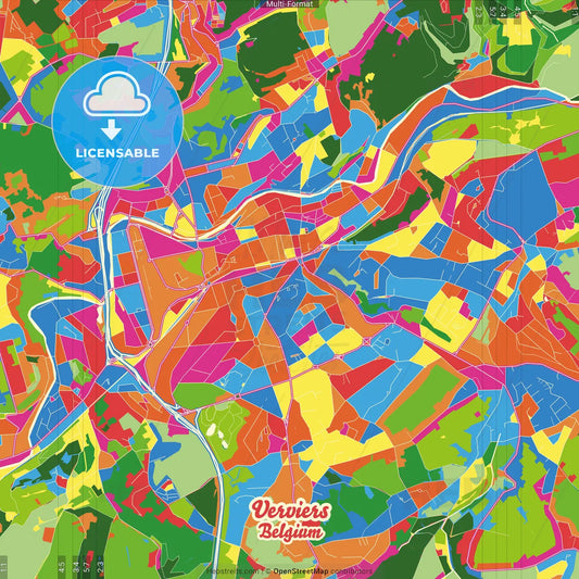 Verviers, Liège, Belgium Crazy Colorful Street Map Poster Template
