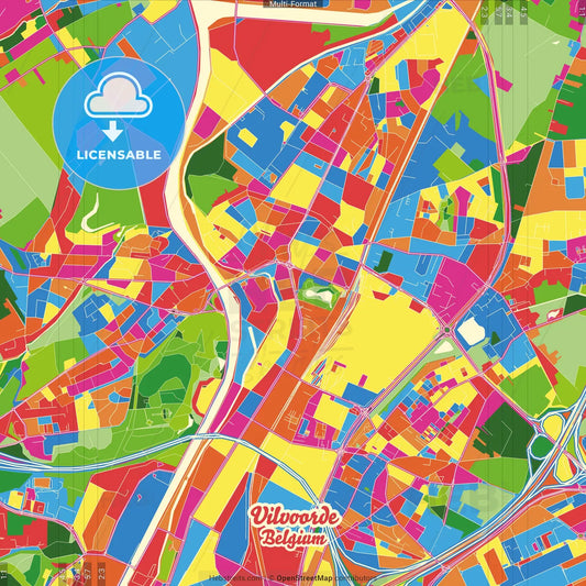 Vilvoorde, Flemish Brabant, Belgium Crazy Colorful Street Map Poster Template