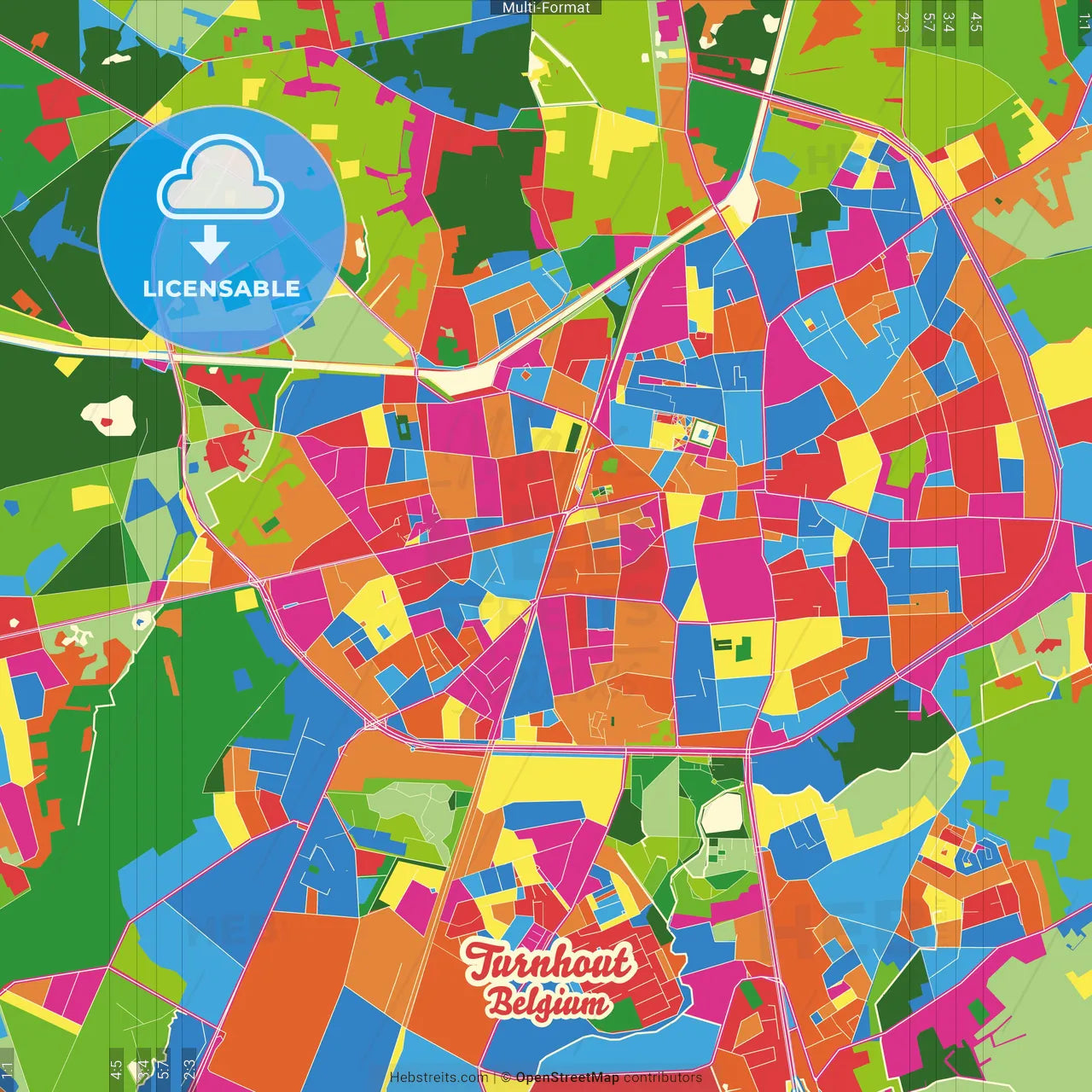Turnhout, Antwerp, Belgium Crazy Colorful Street Map Poster Template