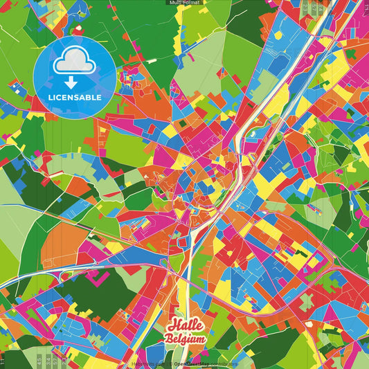 Halle, Flemish Brabant, Belgium Crazy Colorful Street Map Poster Template