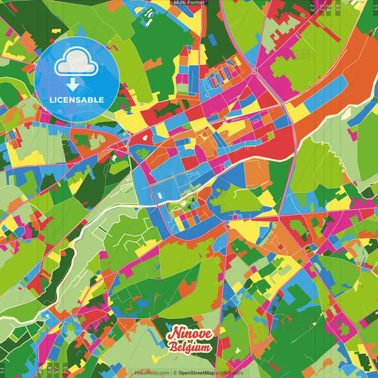 Ninove, East Flanders, Belgium Crazy Colorful Street Map Poster Template