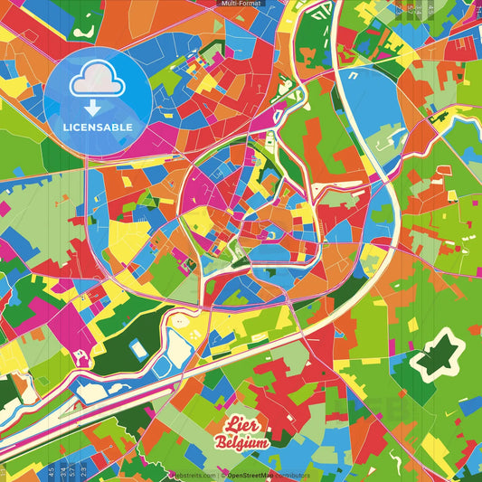 Lier, Antwerp, Belgium Crazy Colorful Street Map Poster Template