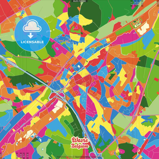 Wavre, Walloon Brabant, Belgium Crazy Colorful Street Map Poster Template