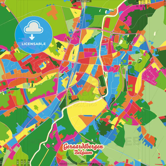 Geraardsbergen, East Flanders, Belgium Crazy Colorful Street Map Poster Template