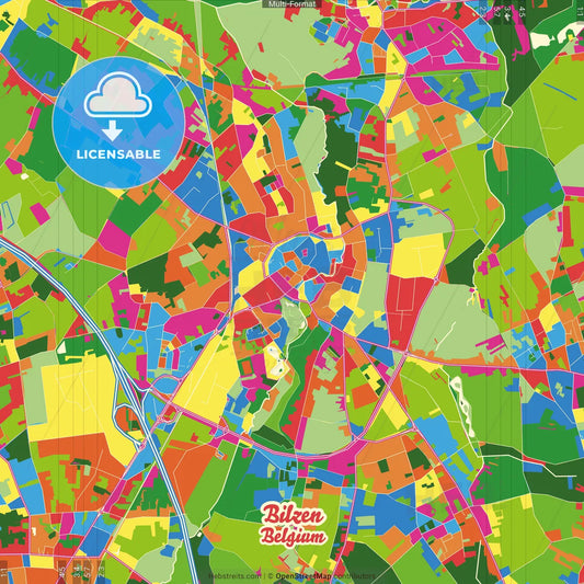 Bilzen, Limburg, Belgium Crazy Colorful Street Map Poster Template