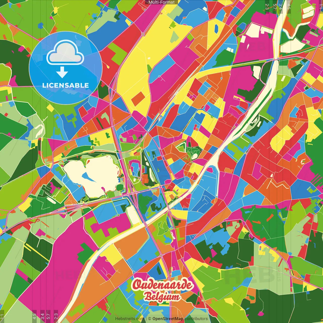 Oudenaarde, East Flanders, Belgium Crazy Colorful Street Map Poster Template