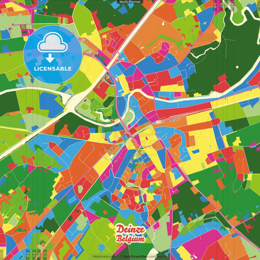 Deinze, East Flanders, Belgium Crazy Colorful Street Map Poster Template