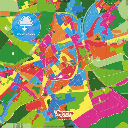 Tongeren, Limburg, Belgium Crazy Colorful Street Map Poster Template