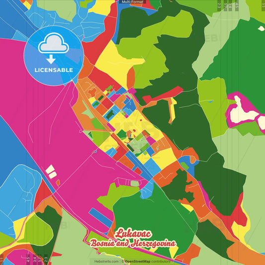 Lukavac, Tuzla Canton, Bosnia and Herzegovina Crazy Colorful Street Map Poster Template