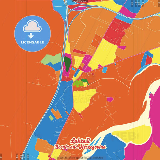 Laktaši, Republika Srpska, Bosnia and Herzegovina Crazy Colorful Street Map Poster Template