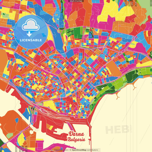 Varna, Varna Province, Bulgaria Crazy Colorful Street Map Poster Template