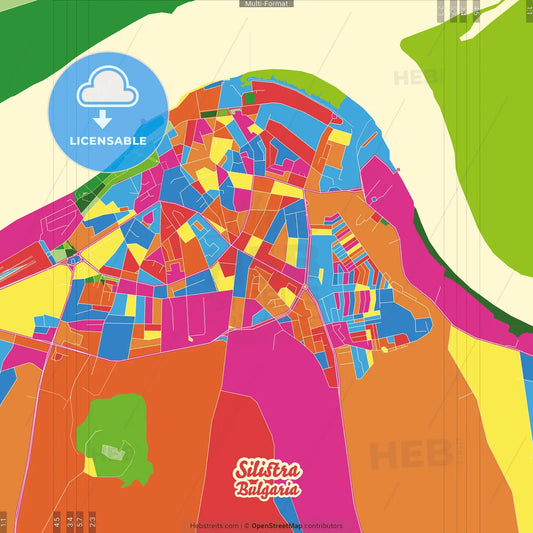 Silistra, Silistra Province, Bulgaria Crazy Colorful Street Map Poster Template