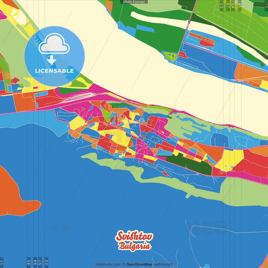 Svishtov, Veliko Tarnovo Province, Bulgaria Crazy Colorful Street Map Poster Template