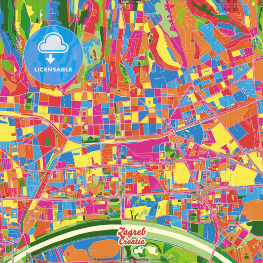 Zagreb, Zagreb, Croatia Crazy Colorful Street Map Poster Template