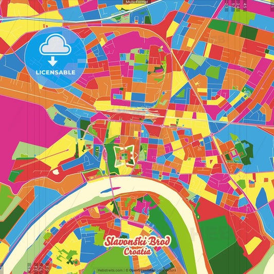 Slavonski Brod, Brod-Posavina, Croatia Crazy Colorful Street Map Poster Template