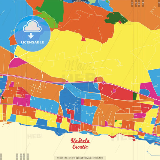 Kaštela, Split-Dalmatia, Croatia Crazy Colorful Street Map Poster Template
