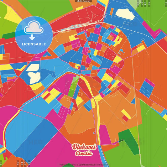 Vinkovci, Vukovar-Srijem, Croatia Crazy Colorful Street Map Poster Template