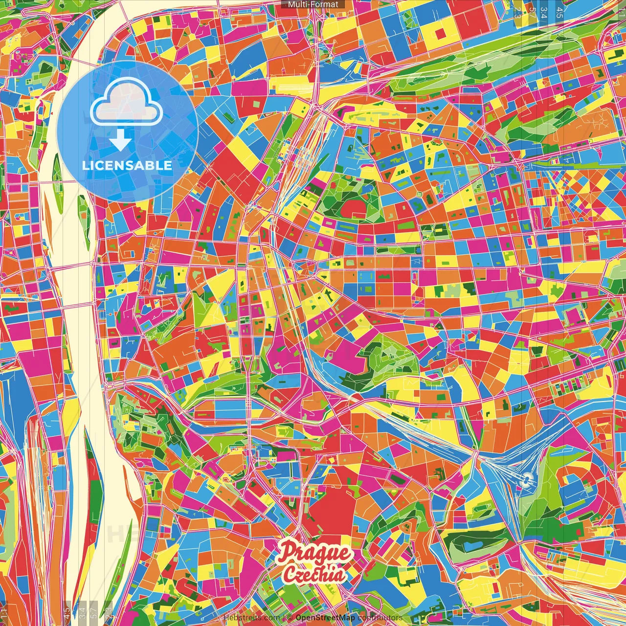 Prague, Prague, Czechia Crazy Colorful Street Map Poster Template