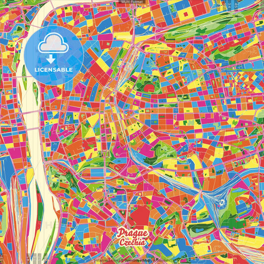 Prague, Prague, Czechia Crazy Colorful Street Map Poster Template