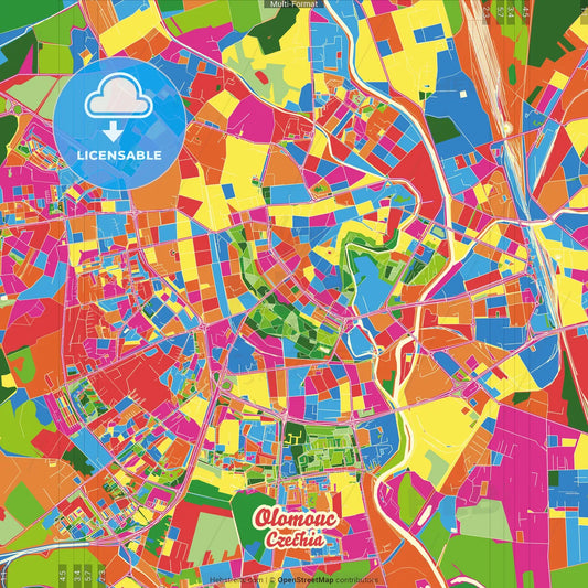 Olomouc, Olomouc Region, Czechia Crazy Colorful Street Map Poster Template