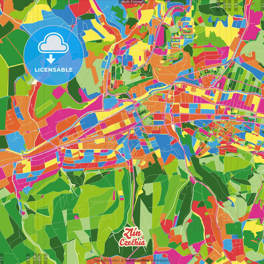 Zlín, Zlín Region, Czechia Crazy Colorful Street Map Poster Template