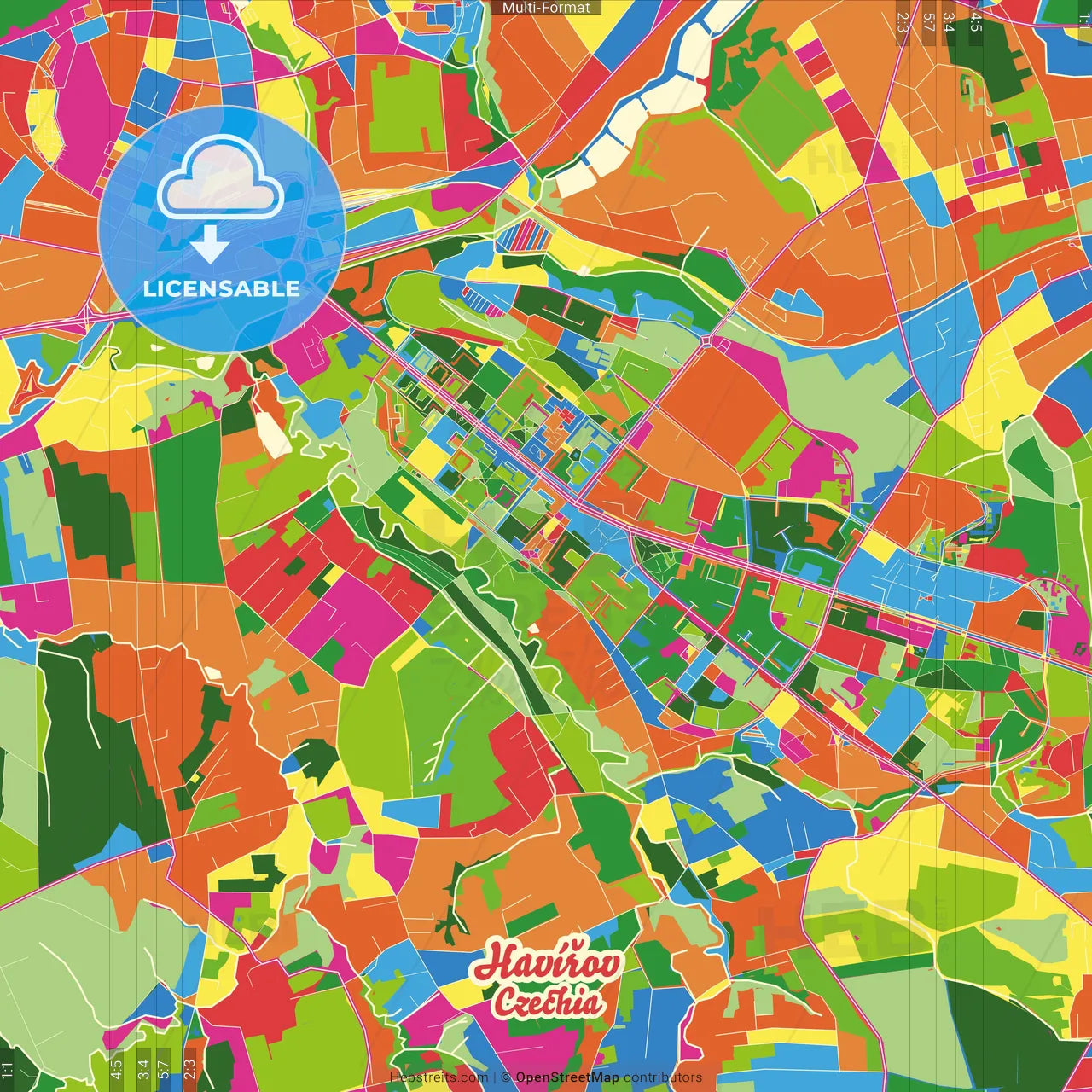 Havířov, Moravian-Silesian Region, Czechia Crazy Colorful Street Map Poster Template