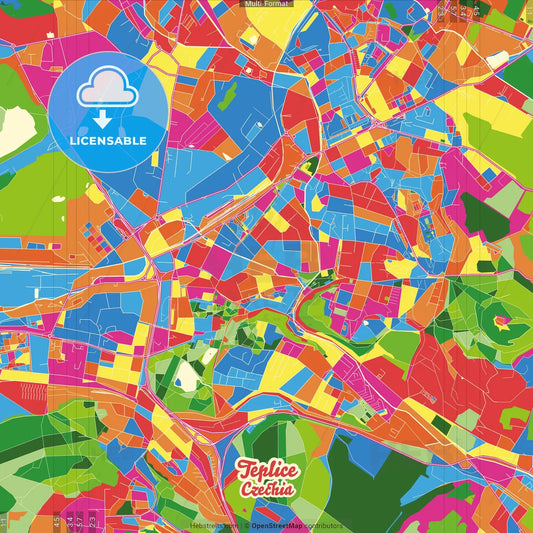Teplice, Ústí nad Labem Region, Czechia Crazy Colorful Street Map Poster Template