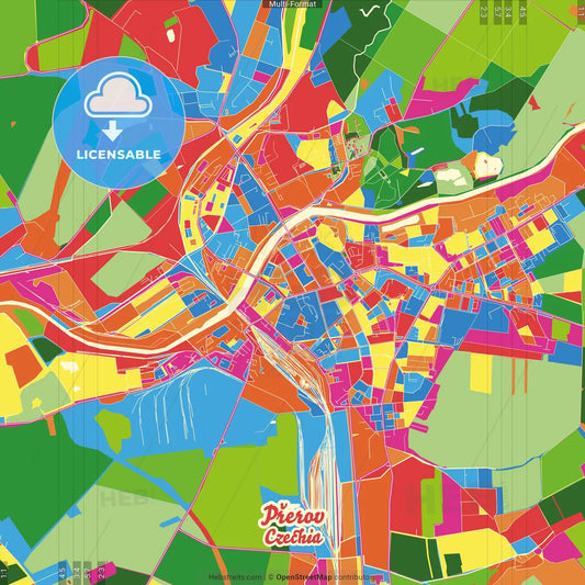 Přerov, Olomouc Region, Czechia Crazy Colorful Street Map Poster Template