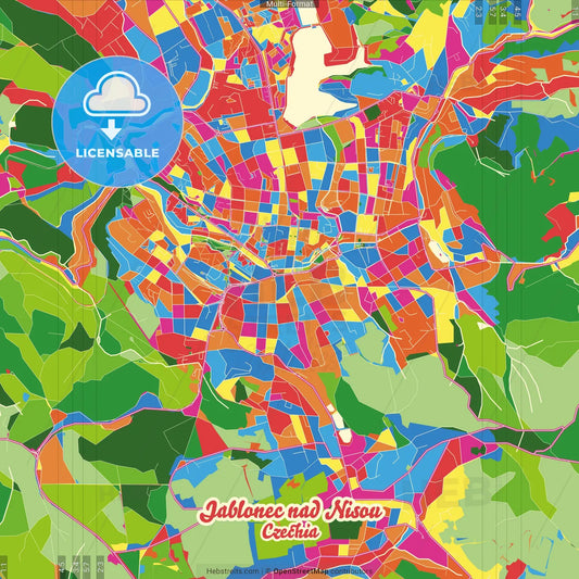 Jablonec nad Nisou, Liberec Region, Czechia Crazy Colorful Street Map Poster Template
