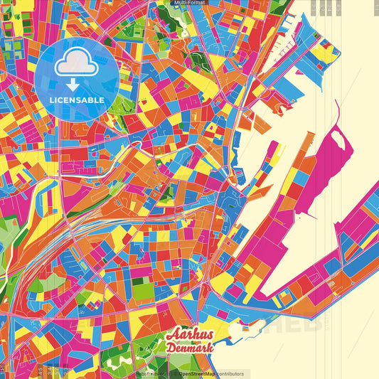 Aarhus, Denmark Crazy Colorful Street Map Poster Template
