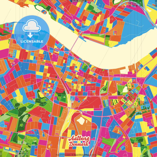 Aalborg, Denmark Crazy Colorful Street Map Poster Template