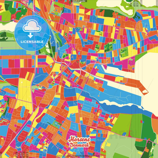Horsens, Denmark Crazy Colorful Street Map Poster Template