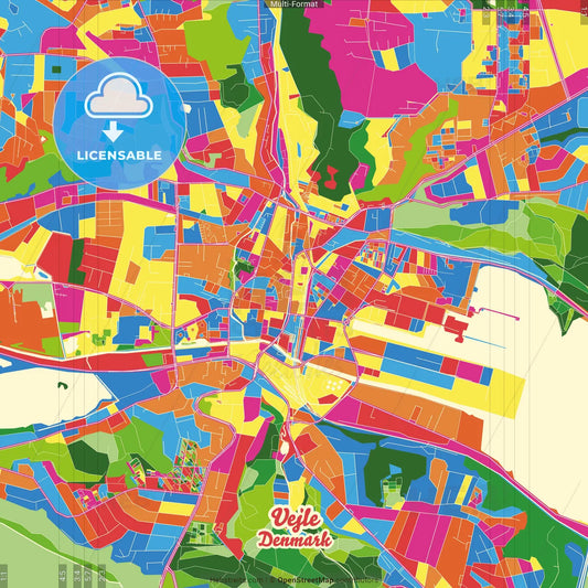 Vejle, Denmark Crazy Colorful Street Map Poster Template
