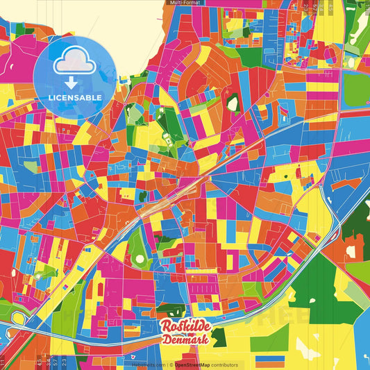 Roskilde, Denmark Crazy Colorful Street Map Poster Template