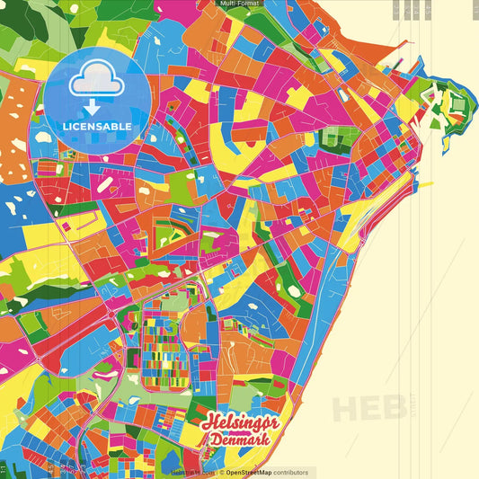 Helsingør, Denmark Crazy Colorful Street Map Poster Template