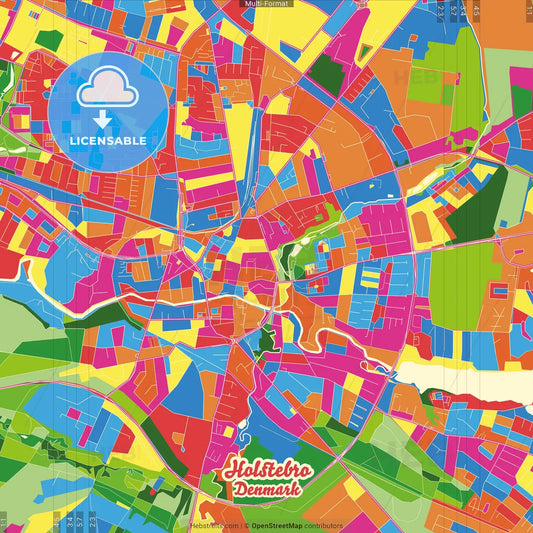 Holstebro, Denmark Crazy Colorful Street Map Poster Template