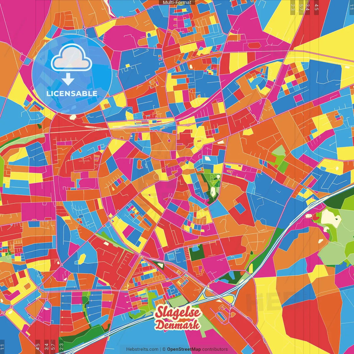 Slagelse Denmark Map Slagelse, Denmark Crazy Colorful Street Map Poster Template – HEBSTREITS